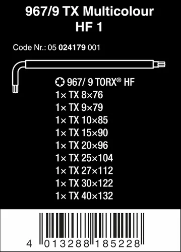 Vista 2 de Wera 05024179001 Juego de llaves Torx L-Key Set 967 Sl/9 con función de retención, MULTI