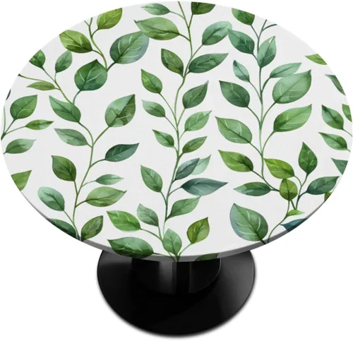 Vista 13 de Pardick Mantel redondo ajustado con borde elástico, mantel de mesa redonda con diseño de hojas abstractas y coloridas, impermeable y lavable, ideal