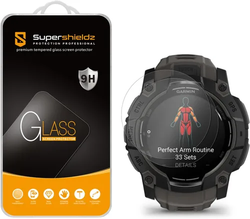 Vista 6 de Supershieldz Protector de pantalla de vidrio templado diseñado para Garmin Instinct 3 de 1.772 in (solar/amolado), antiarañazos, sin burbujas