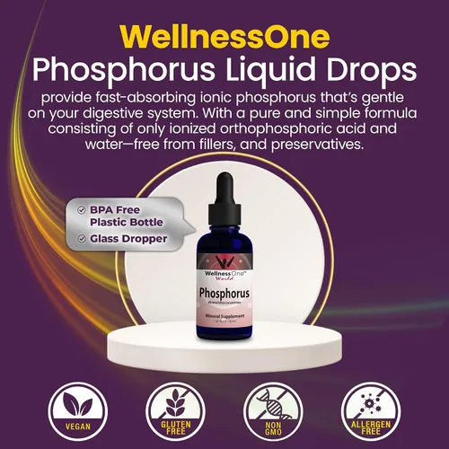 Vista 4 de WellnessOne Suplementos de fósforo iónico, líquido de fósforo de ácido ortofosfórico para dientes, salud ósea y apoyo energético, sin OMG, vegano