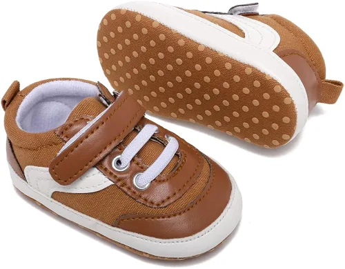 Vista 2 de SABATUTU Tenis de lona para bebés niños y niñas, suela suave, antideslizantes, ligeros, para recién nacidos, para primeros pasos, para cuna de 0 a