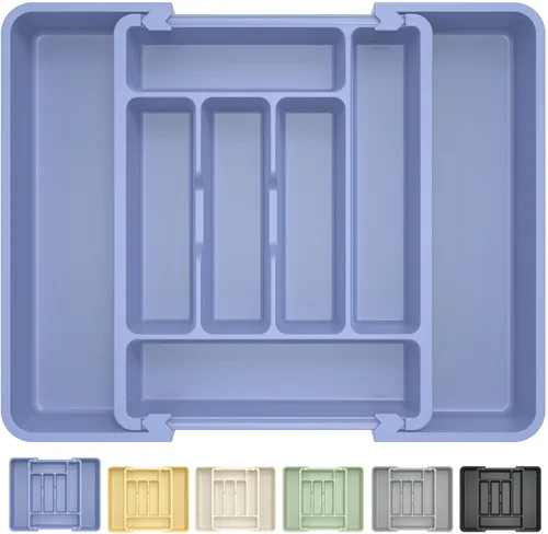 Vista 7 de Caperci Organizador grande de cubiertos para cajón de cocina y utensilios - Organizador de cajones expandible para cubiertos, cubiertos planos