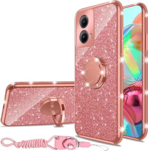 Vista 17 de nancheng Funda para Motorola Moto G Play 2024 (6.5 pulgadas) para niñas y mujeres, bonita funda de teléfono de TPU suave con purpurina y anillo