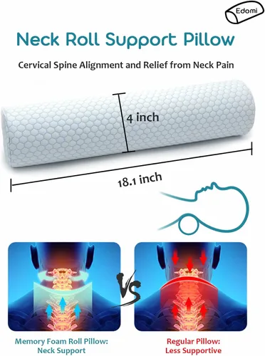 Vista 6 de Almohada cervical para dormir – Cilindro cervical de yoga refrescante con funda lavable, soporte de espuma viscoelástica para aliviar el dolor