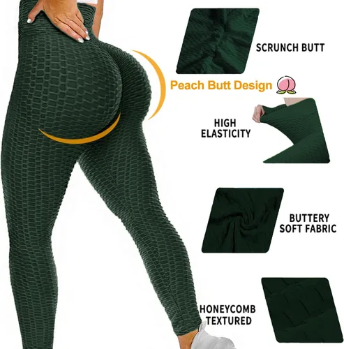 Vista 3 de JGS1996 - Leggings para mujer de levantamiento de glúteos, control de abdomen, entrenamiento, yoga, cintura alta, con fruncido, ajustadas