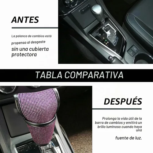 Vista 5 de KEVWR - Funda para palanca de cambios de coche con cristales brillantes, protector de palanca de cambios con brillo de strass, accesorios de Rosa