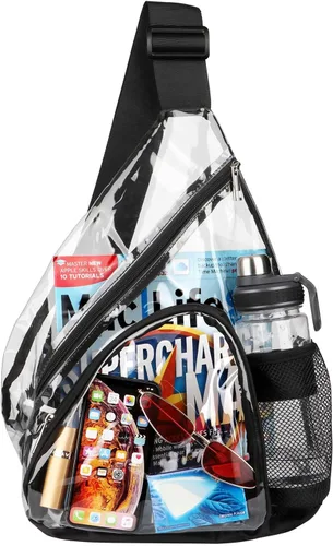 Vista 4 de HULISEN Bolsa de PVC transparente aprobada para estadios, mochila con correa ajustable, Bolsa de bandolera transparente