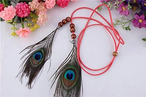 Vista 3 de Eliffete Diadema de plumas de pavo real para mujer, estilo bohemio, con borlas
