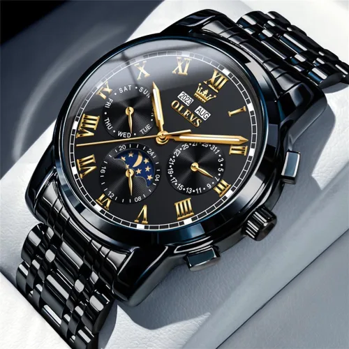Vista 5 de OLEVS Relojes para hombre automático mecánico de cuerda automática reloj de pulsera multifunción calendario impermeable luminoso