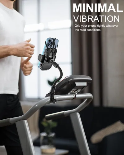 Vista 2 de Soporte de teléfono para bicicleta giratoria de cuello de cisne, clip para manubrio, soporte para teléfono celular para bicicleta de ejercicio
