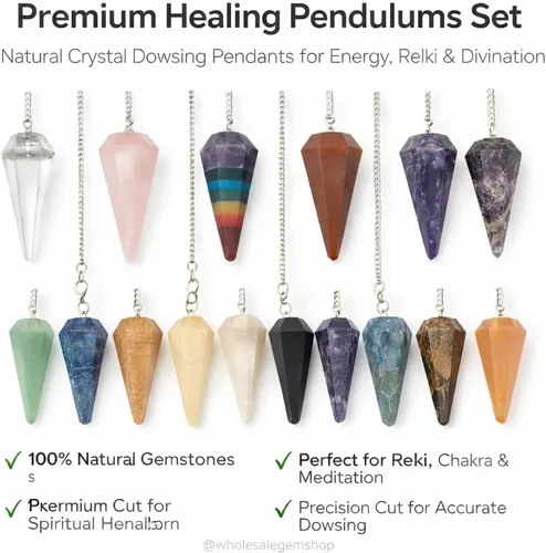 Vista 3 de WholesaleGemShop Péndulo facetado de cristal de piedras preciosas naturales