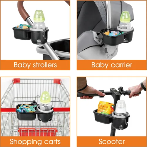 Vista 7 de Bandeja universal para refrigerios para cochecito con soporte para tazas, accesorio 2 en 1 (verde)