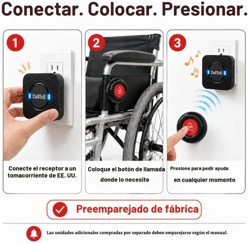 Vista 8 de CallToU Buscapersonas para cuidadores, botón de llamada para ancianos Negro 2+3