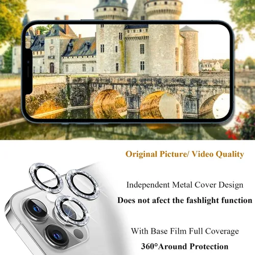 Vista 4 de Protector de lente de cámara brillante compatible con iPhone 13 Pro (6.1 pulgadas)/13 Pro Max (6.7 pulgadas), vidrio templado ultra