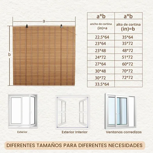 Vista 9 de FoundGo Persianas enrollables de bambú de 23 pulgadas de ancho x 48 pulgadas de alto, cortina de filtrado de luz para ventanas y puertas, persiana
