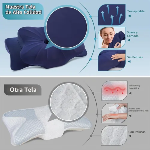 Vista 7 de DONAMA - Almohada cervical para cuello y hombros, almohada de espuma viscoelástica con contorno, almohada ergonómica de apoyo para el cuello