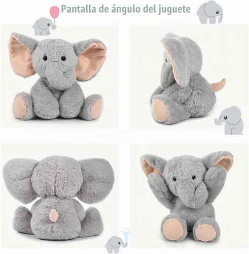 Vista 5 de TCBunny Peluche de elefante bebé para dormir, 11 pulgadas, niños, Aichie (gris)