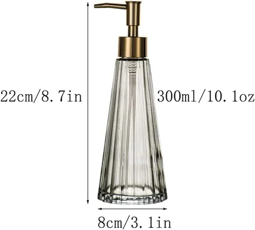 Vista 2 de Dispensador de jabón, bomba de jabón de vidrio transparente, bomba de metal, dispensador de loción para varios líquidos, 10.1 fl oz/10.1 oz