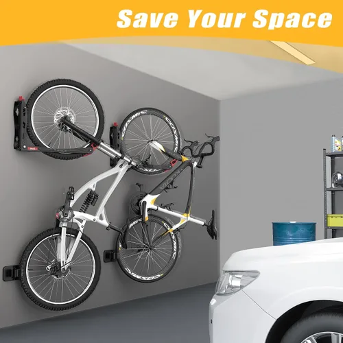 Vista 2 de TORACK BIKEPAL Soporte de bicicleta giratorio sin elevación, soporte de bicicleta vertical de ahorro de espacio montado en la pared