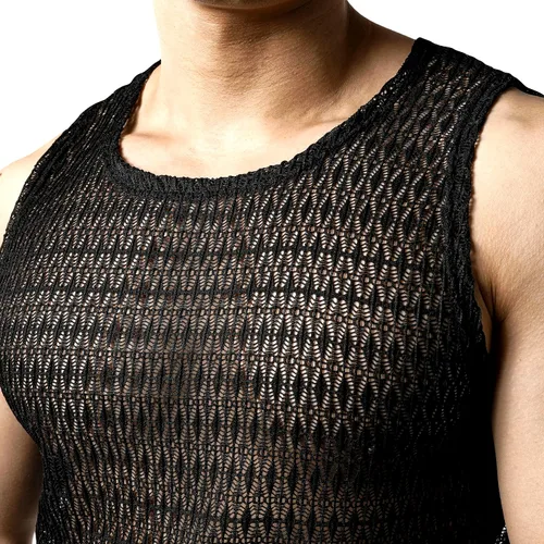 Vista 6 de JOGAL Camisas de encaje transparente sin mangas para hombre