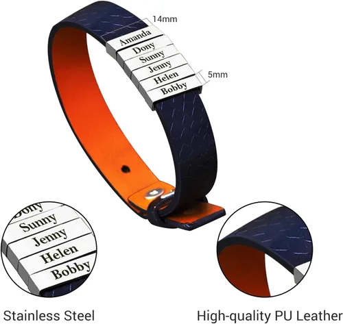 Vista 24 de Pulseras de cuero personalizadas para hombre con 1-6 nombres, pulsera trenzada personalizada con cuentas para papá, marido, día del padre, San