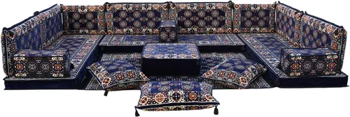 Vista 53 de arabicsofa Sofá en forma de U de estilo árabe para el suelo – Juego de Majlis hecho a mano – Sofá de estilo bohemio