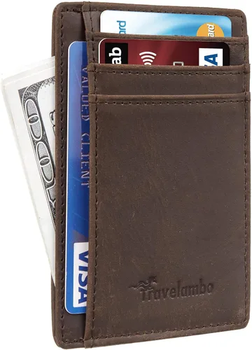Vista 5 de Travelambo Cartera para mujer con múltiples tarjetas y bolsillo frontal minimalista de piel delgada