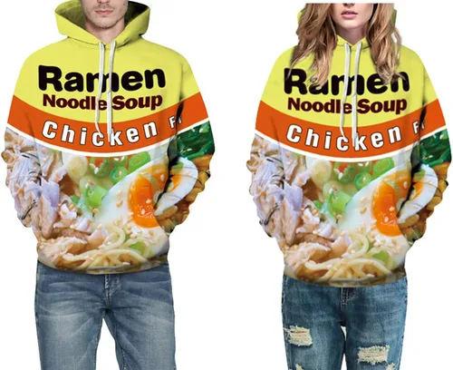 Vista 4 de Keasmto Sudadera con capucha 3D Ramen Chicken Noodle Soup para hombres y mujeres de algodón lindo