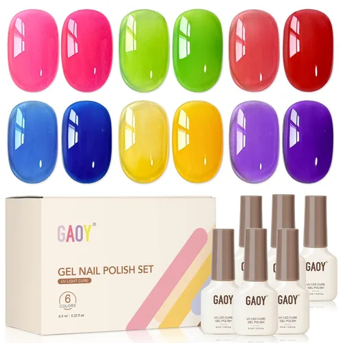 Vista 21 de GAOY Berry Collection - Esmalte de uñas en gel, color rosa intenso, borgoña, rojo, cereza y magenta, kit de esmalte de uñas para manicura de salón