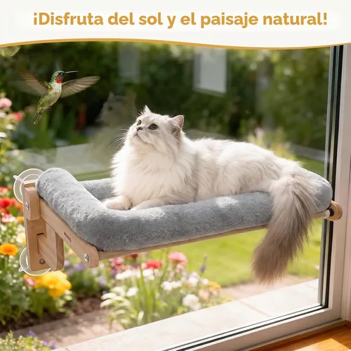 Vista 7 de Pecute Hamaca plegable para ventana de gato, cama para gatos con cojín Gris
