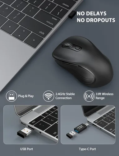 Vista 2 de Trueque Mouse inalámbrico para laptop, mouse ergonómico de computadora de 2.4 GHz con botones de retroceso y adelante, DPI de 3 niveles, 6 botones