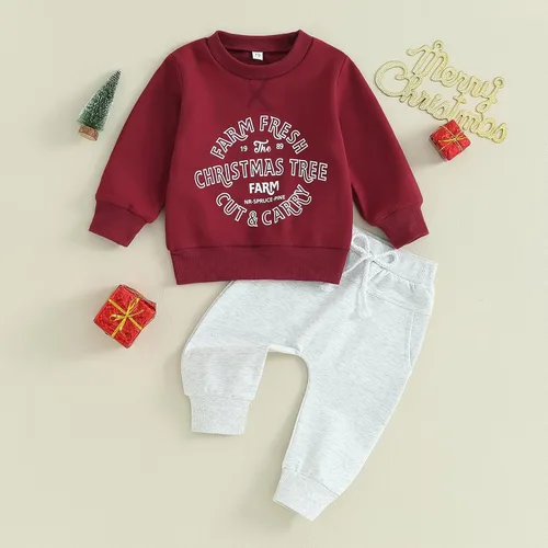 Vista 3 de Foidiccx Conjunto de ropa de Navidad para bebé, niño, niña, mi primera Navidad, sudadera y pantalones deportivos
