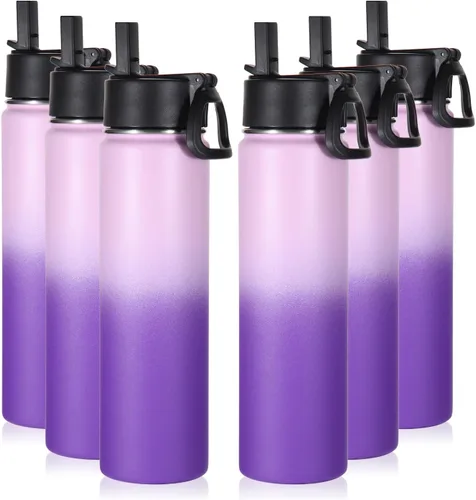 Vista 21 de Volhoply Botella de agua aislada de 24 onzas con tapa con popote, botellas deportivas de boca ancha de acero inoxidable con asa, tazas de vacío