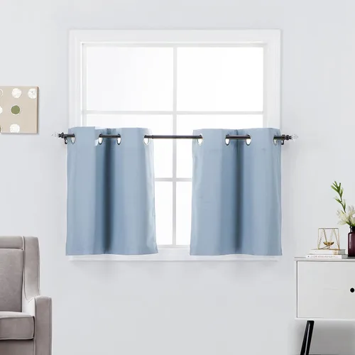 Vista 10 de Diamond Home Linens 2 paneles de cortinas opacas cortas con aislamiento térmico de 24 pulgadas de largo para oscurecer la habitación de la cocina