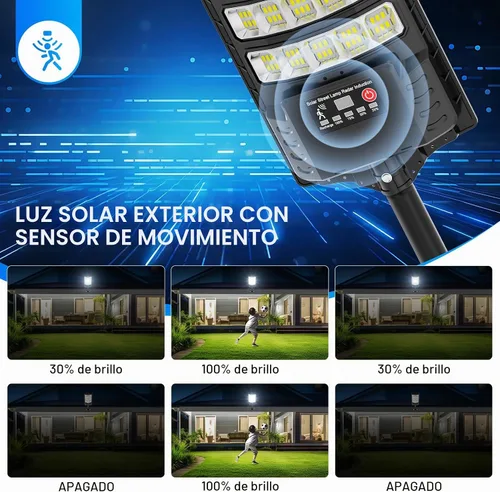Vista 6 de Farolas solares impermeables para exteriores, luz de inundación gran angular de 320°, luz LED de estacionamiento solar con sensor de movimiento
