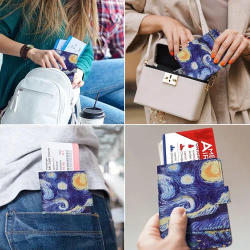 Vista 4 de RSAquar Combo de portatarjetas de pasaporte y vacunación, funda para pasaporte, funda de cuero para tarjetas, accesorios de viaje con bloqueo RFID