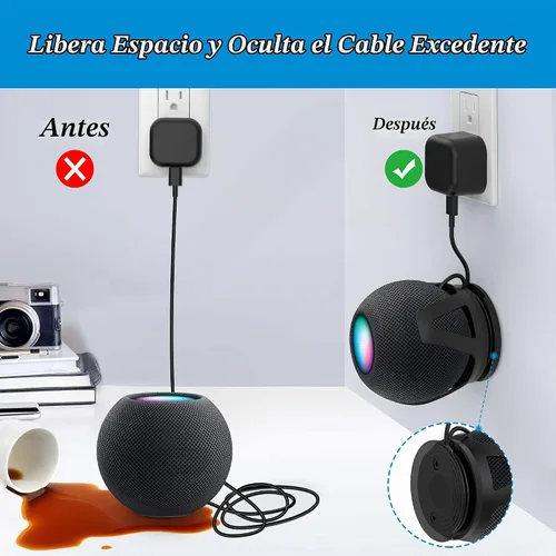 Vista 3 de PlusAcc Soporte de pared para HomePod Mini - Soporte compatible con Homepod Mini, sin sonido amortiguado, con gestión de cables, accesorios de Negro