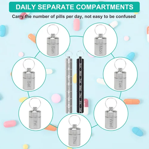 Vista 5 de Pastillero portátil pequeño para viajes, paquete de 2 cajas organizadoras de píldoras, contenedor impermeable para tabletas, organizador semanal