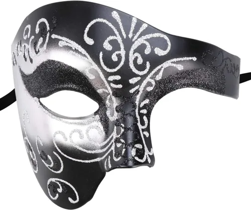 Vista 26 de Thmyo Half Face - Máscara de mascarada de carnaval veneciano para hombre, diseño vintage de Phantom of the Opera