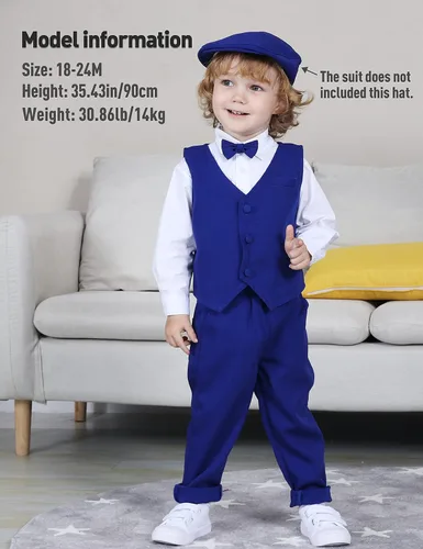 Vista 3 de A&J DESIGN Conjunto de traje de caballero para niños pequeños, 3 piezas, camisas, chaleco y pantalones