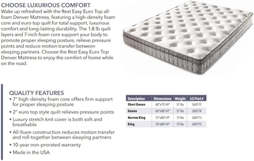 Vista 4 de Lippert Components RV Rest Easy Euro Top Queen, 60 x 80 x 9 pulgadas