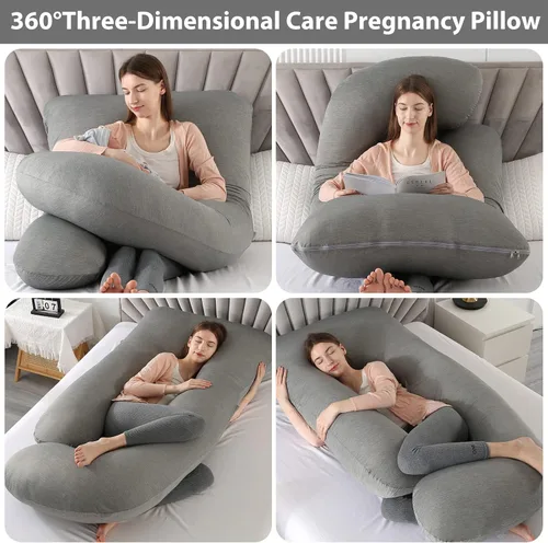 Vista 2 de Elover Almohada de embarazo en forma de U, soporte de maternidad de cuerpo Enfriamiento-gris oscuro