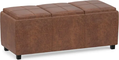 Vista 21 de SIMPLIHOME Avalon - Otomana de almacenamiento, otomana rectangular tapizada de cuero vegano de 42 pulgadas de ancho en color negro carbón, mesa