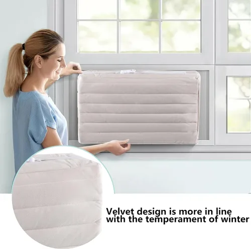 Vista 5 de Cubierta aislada de aire acondicionado para unidades de ventana - Uso en interiores con tela suave y resistente al viento para bloquear corrientes