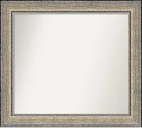 Vista 193 de Amanti Art Espejo de baño plateado para sobre el fregadero, 28 x 37 pulgadas, elegante espejo rectangular de peltre cepillado, marco de madera