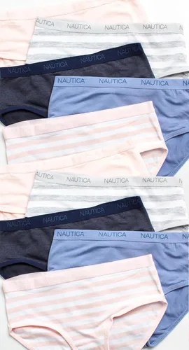 Vista 2 de Nautica Girls' Brief Underwear - 10 Pack Casual Stretch Logo Waistband Mid-Waist Briefs - Girls Cotton Underwear (4-12)