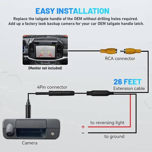 Vista 5 de EWAY Reemplazo de cámara de respaldo inversa para Ford F150 2004-2014, Super Duty F-250 F-350 F450 F550 F550 Cámara de respaldo de estacionamiento
