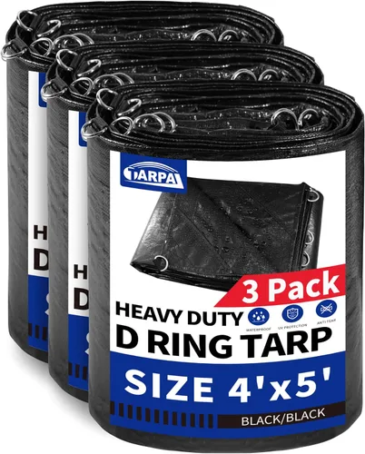 Vista 53 de TARPAL Lona impermeable de 4 x 4 pies (paquete de 2) lonas negras Negro