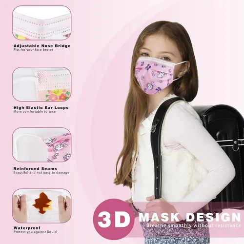 Vista 7 de 50PCS Kids Face Mask Safty Breathable Fabric for Girls and Boys