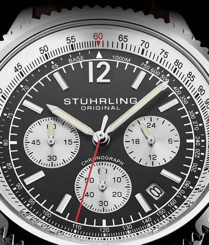 Vista 5 de Stuhrling Original Reloj de vestir para hombre, cronógrafo, con taquímetro, subesfera de 24 horas